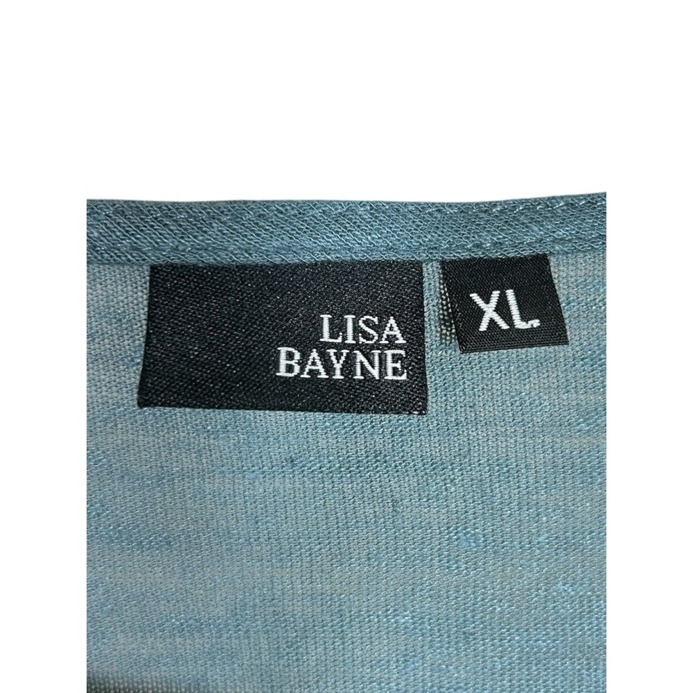 LISA BAYNE Blue Linen Blend Sharkbite Hem Asymmetrical Shirt Top Lagenlook XL - Picture 4 of 7